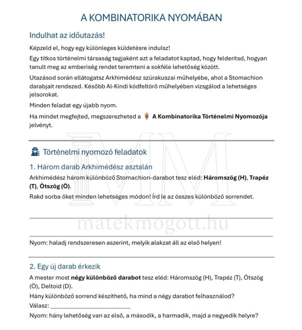 kombinatorika feladatlap kép